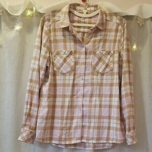 Croft & Barrow Pink and Tan Plaid Shirt